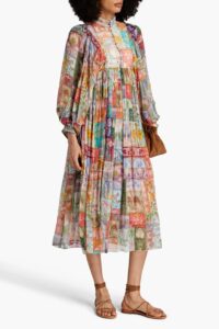 Gathered Floral-print Georgette Midi Dress