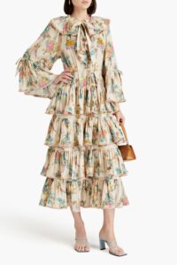 Tiered Floral-print Cotton-blend Crepon Maxi Dress