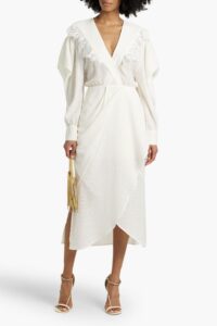 Dily Wrap-effect Crochet-trimmed Crepon Midi Dress