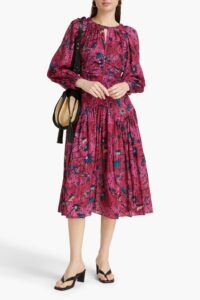 Helia Ruched Printed Cotton-blend Midi Dress