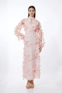 Floral Applique Woven Maxi Dress