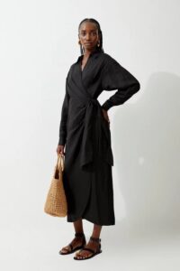 Woven Tie Wrap Maxi Shirt Dress