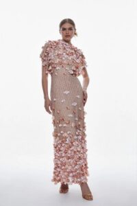 Petite Crystal Applique Angel Sleeve Woven Midaxi Dress