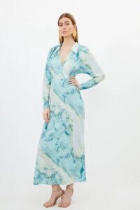 Petite Marble Print Jersey Shirt Midi Dress