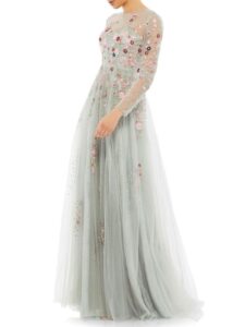 Illusion Floral Tulle a Line Gown