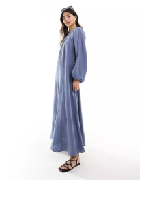 Double Cloth Trapeze Maxi Dress in Blue