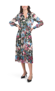 Satin Chiffon Tiered Midi Dress