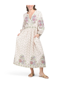 Linen Blend Floral Maxi Dress