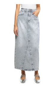 Crystal Embellished Denim Maxi Skirt