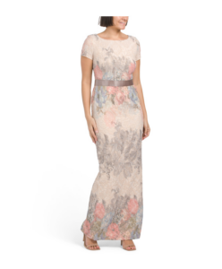 Floral Lace Gown with Ribbon Belt