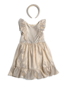 Flutter Sleeve Pleated Dress with Headband Size 2-3