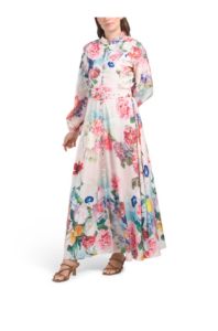 Romantic Floral Maxi Dress with Covered Buttons