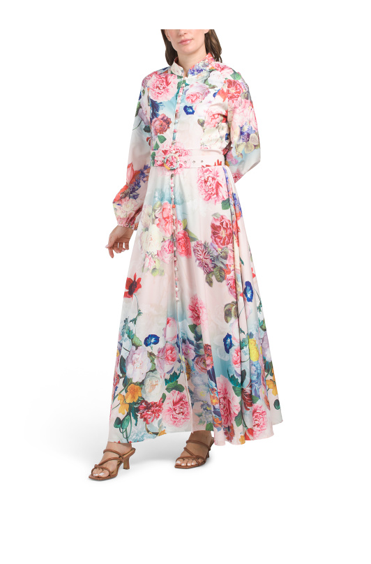 Sale on DALIA MACPHEE Romantic Floral Maxi Dress with Covered Buttons