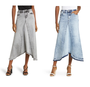 Selma Pieced Asymmetric Denim Maxi Skirt Up to 50% off