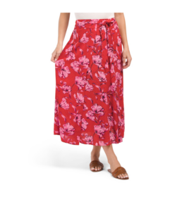 High Rise Floral Print Midi Skirt