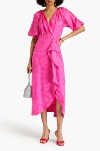 Olivia Wrap-effect Floral-jacquard Silk Midi Dress