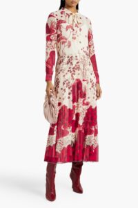 Pussy-bow Printed Chiffon Maxi Dress