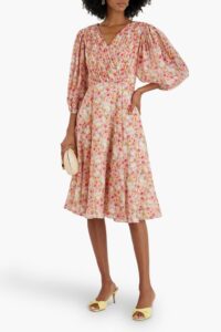 Pleated Floral-print Chiffon Midi Dress