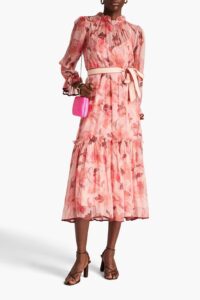 Ruffled Floral-print Silk-crepon Midi Dress
