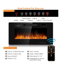 36'' Electric Fireplace Recessed Ultra Thin Wall-mounted Heater W/multicolor Flame