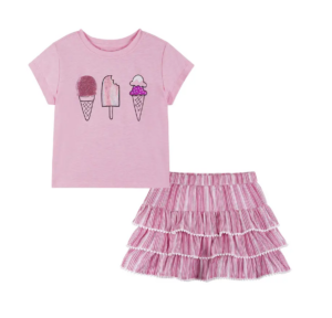 Kids' Graphic T-shirt & Tiered Skirt Set