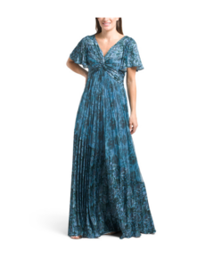 Mabella Pleated Floral a Line Gown