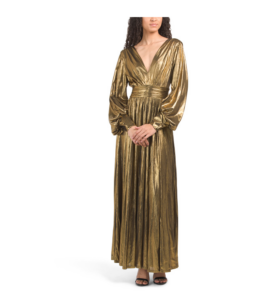 Kathy Long Sleeve Metallic Lux Gown