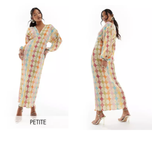 Petite Flared Sleeve Maxi Dress in Bright Geo Print