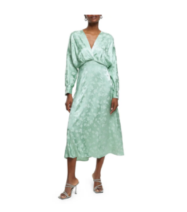 Floral Jacquard Long Sleeve Midi Dress