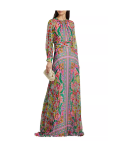 Patchwork Pleated Chiffon Maxi Dress