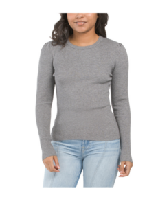 Long Sleeve Ribbed Sweater with Puff Shoulders