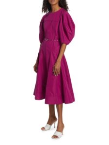 Puff Sleeve Godet Midi Dress