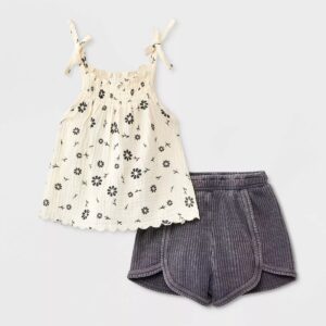 Mini Baby Girls' Floral Top & Bottom Set - Gray