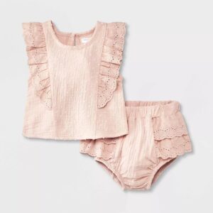 Baby Girls' Solid Top & Bottom Set - Pink