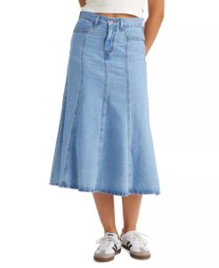 Women's Cotton Paneled Denim Midi Skirt