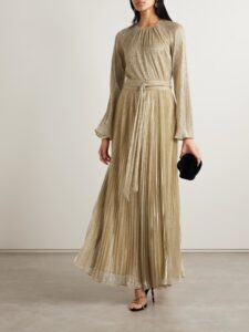 Belted Lamé Gown