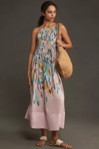 High-neck Pleated Midi Dress