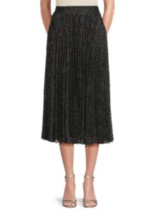 Camille Metallic Pleated Knee Length Skirt