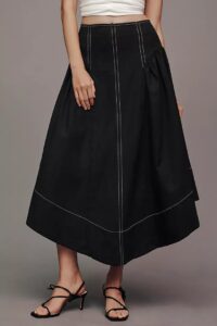 Linen Curved-hem Midi Skirt