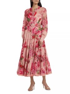Floral Metallic Belted Maxi Dress