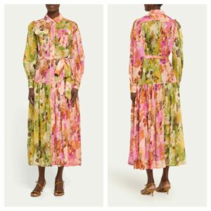 Isla Botanical-print Lace-trim Midi Shirtdress