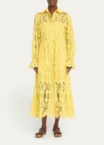 Judy Blouson-sleeve Floral Lace Midi Shirtdress