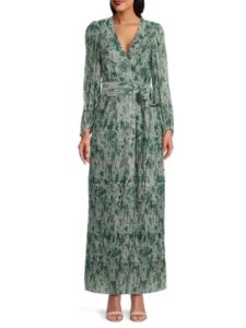 Vaddie Metallic Print Belted Maxi Dress
