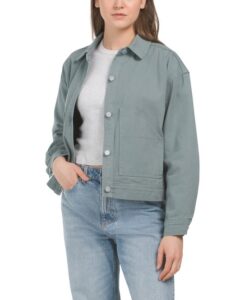 Button Down Utility Pocket Jacket with Front Darts and Back Pleats