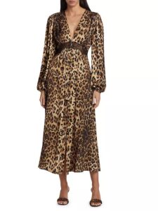 Melodie Satin Cheetah-print Midi-dress