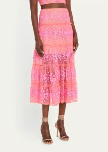 Megan Tiered Floral Applique Lace Midi Skirt