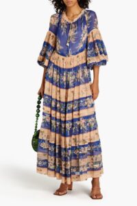 Gathered Floral-print Cotton and Silk-blend Voile Maxi Dress