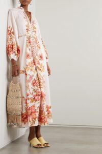 Vacay Billow Belted Floral-print Linen Maxi Dress