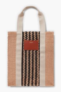 Puebla Leather and Twill-trimmed Striped Straw Tote