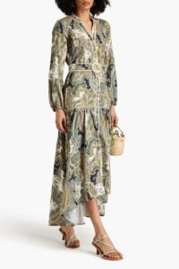 Kadar Belted Paisley-print Linen Maxi Dress